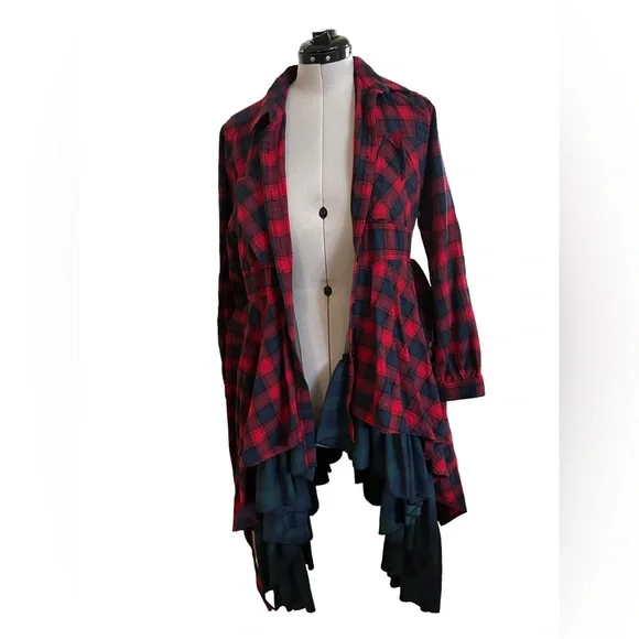 Unique plaid dress/trenchcoat in sz XL withe wide waist belt (C5) - Picture 6 of 9